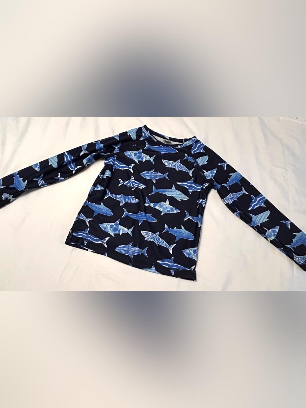 3T Kids Toddler Blue Shark Print Long Sleeve Swim Shirt Old Navy Like New